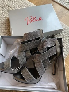 Blink Silver/ grey Sparkly Festive Elastic strap heels Shoes ~ Size UK 5 / EU 38 - Picture 1 of 6