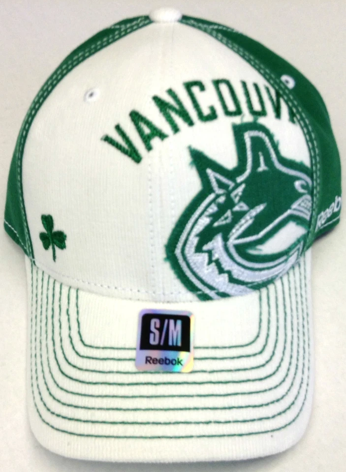 NHL Vancouver Canucks Reebok Green St. Patrick's Day Clover Flex Fit Cap Hat NEW - Image 1 of 2