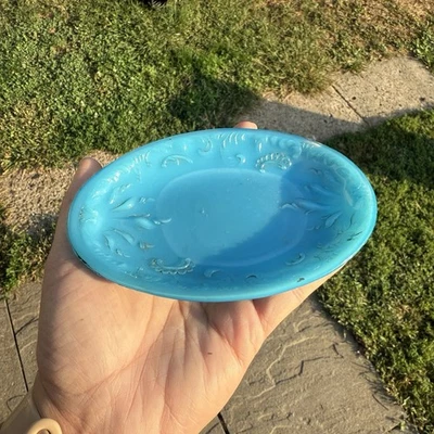 Jabonera vintage de vidrio de leche azul Dithridge Regencia victoriana antigua Foto 1 de 4