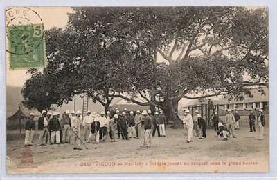 FRENCH INDOCHINA Card *SOLDIERS PLAYING CROQUET* 1908 France Cols SPORT YF204 - Image 1 of 4