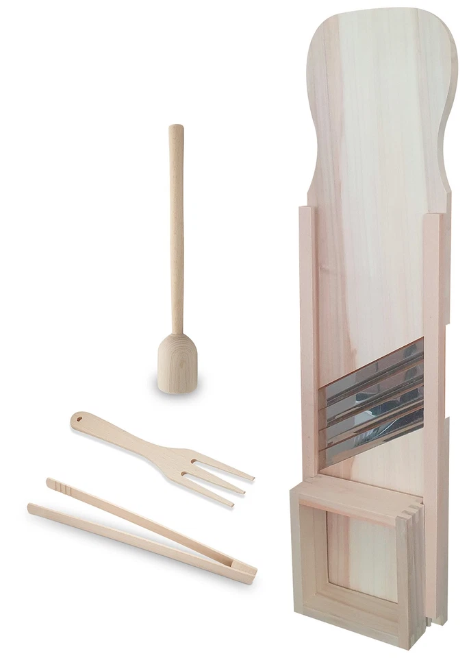 KERAZO Holz Set 4-teilig Krauthobel Gemüsehobel 90cm,Stampfer,Zange,Gabel,Buche - Bild 1 von 1