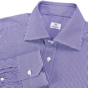 Borelli Napoli Mens 17 35 Blue Mini Checker Dress Shirt Cotton Made in Italy - Picture 1 of 15