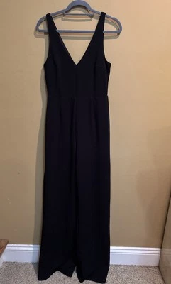 Mono negro de pierna ancha para mujer Lulu talla mediana forrado cuello en V espalda Foto 1 de 4