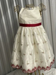 American Princess Ivory Chiffon Floral Embroidered Dress white and red  - Picture 1 of 11