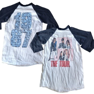 Vintage Bon Jovi 1987 The Tour Raglan Concert Shirt Spring Ford Medium - Image 1 of 4