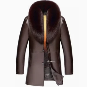 Herren Echt Leder Jacke Lang Anzug Kragen Jacke Lammfell Nerz Pelz Jacken - Bild 1 von 31