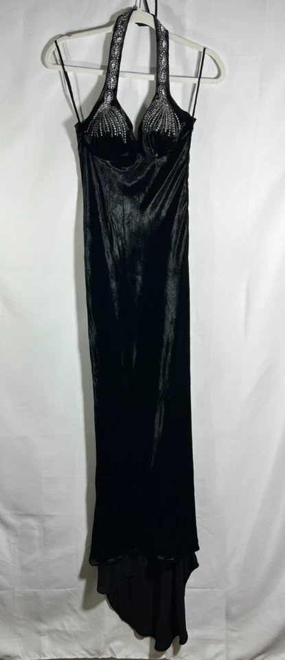 Винтажный 2000-х Emanuel Ungaro шелковая смесь с бретелью через шею платье бархат черный размер 36 США 2 - Изображение 1 из 4