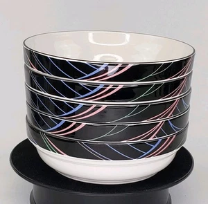5 Escapade by Sango Soup/ Cereal Bowls Multicolor Stripes Black Rim Discontinued - Picture 1 of 7
