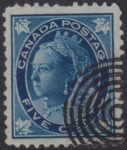 CANADA Sc#70 USED QUEEN VICTORIA 5¢ DARK BLUE MAPLE LEAF ISSUE - Picture 1 of 1