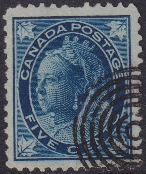 CANADA Sc#70 USED QUEEN VICTORIA 5¢ DARK BLUE MAPLE LEAF ISSUE - Image 1 of 1