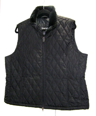 NORTHCREST 女式黑色人造毛皮领松饼绗缝拉链背心 18 XL — 第 1/4 张图片