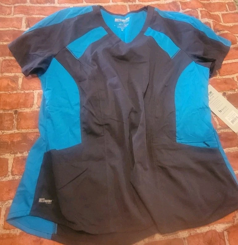Greys Anatomy Spandex Stretch XL Nwt Scrub Top Womens Blue Steel Tonic - Image 1 of 1