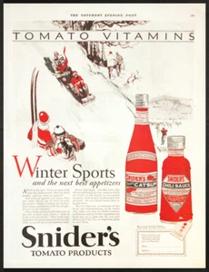1927 SNIDER'S Catsup & Chili Sauce Condiments Winter Sports Vtg PRINT AD - Picture 1 of 1