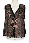 Nanette Lepore Women's Top Button Down Sleeveless Black Lace Size 6 Silk Blouse