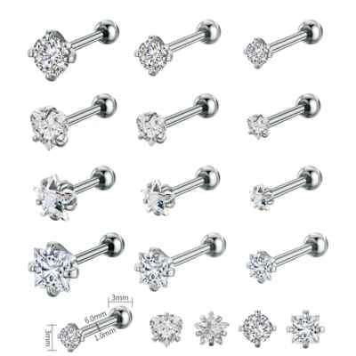 8PC 18G Stainless Steel Labret Stud Monroe Bar Lip Ring Earring Piercing Jewelry - Image 1 of 4
