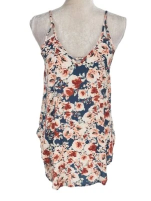 LUSH Floral Tank Spaghetti Strap Blouse Women Size S Side Slit Hem V-Neck  - Image 1 of 4