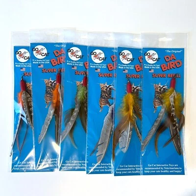GO CAT FEATHER TOYS 6 Da Bird Super Guinea Feather Refill Wand Pole Go Cat Catcher Interactive FUN
