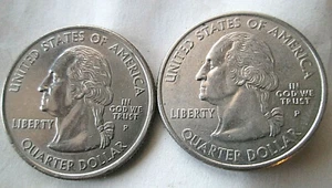 2002-P & 2005-P QUARTERS, SPIKE HEAD DIE CRACK ERRORS AT "S" & "O", CIRCULATED - Picture 1 of 4