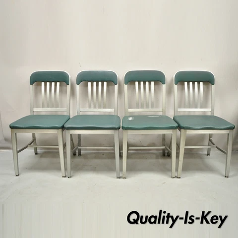 Vintage Good Form Aluminum Frame Green Vinyl Side Chairs - Set of 4 Cover