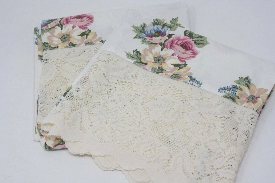 Fundas de almohada King vintage cosidas a mano recortadas con encaje marfil floral lunares Foto 1 de 1
