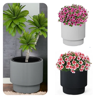 Blumenkübel Blumentopf mit Bewässerung Einsatz Rund Rillen 3 Farben XL/XXL Groß - Bild 1 von 4