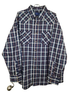 Neu mit Etikett Pendleton langärmliges Herrenhemd Western Pearl Druckknopf kariert blau lila XL - Bild 1 von 7