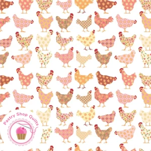 Poppie Cotton PRAIRIE SISTERS HOMESTEAD 23401 White CHICKENS Quilt Fabric