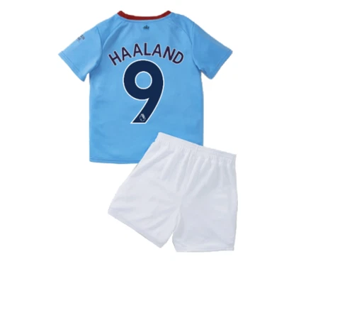 Youth Manchester City home soccer jersey Haaland No 9 jersey and shorts set Cover