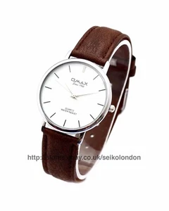 Omax Gents Classic White Dial, Silver Finish, Tan Strap, Seiko Movt. RRP £79.99 - Picture 1 of 12