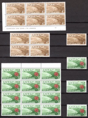 NEW ZEALAND #368-369 1965 Anzac Blocks (Flaw: Flag on the Beach MNH - Image 1 of 2