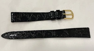 Echtleder schwarz Krokodil Kalb Uhrenarmband goldene Schließe 13 mm   - Bild 1 von 6