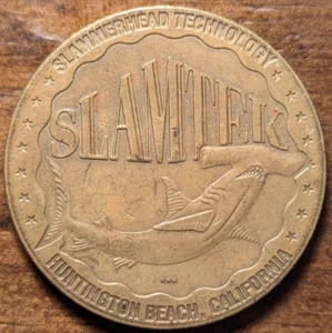 SlamTek Slammerhead Technology Brass Pog Huntington Beach California Token - Picture 1 of 4