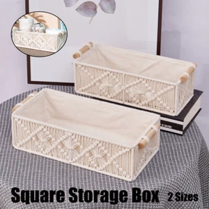 Hand Woven Square Storage Basket Desktop Organizer for Cosmetics Snack Office AU - Picture 1 of 16