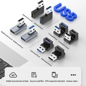 90 Degree USB 3.0 Male To Female Adapter Connector Angle Extension - Picture 1 of 20