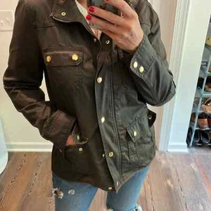 JCrew J CREW Brown Cotton jacket zipper button closure gold hardware size medium - Picture 1 of 13