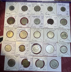 1938 - 1996 Jugoslawien 1, 2, 5, 10, 50 & 100 Dinar vz - Stgl. Erhaltung 24 Münzen Lot - Bild 1 von 18