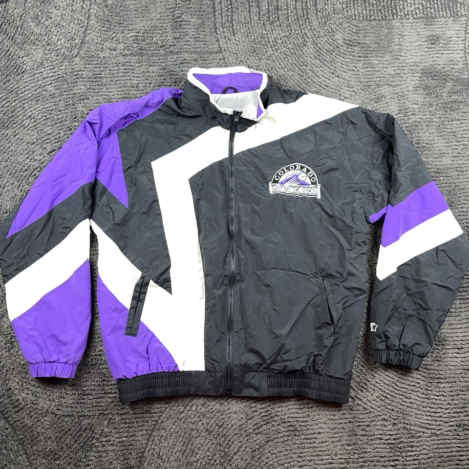 Jaqueta corta-vento masculina vintage Starter Colorado Rockies MLB M retrô anos 90 preta - Imagem 1 de 4