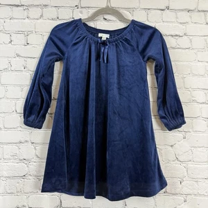 Garnet Hill Kids Navy Blue Velour Dress Size 6T Holiday Christmas Party Church - Picture 1 of 11