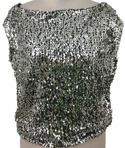 PSYN Women's Evening Top Size M Silver Sequins Sleeveless Used F1 - Picture 1 of 9