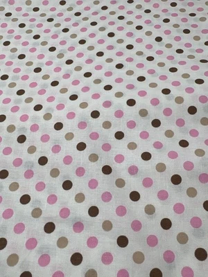 Pink & Brown Polka Dot Fabric by Claire Bella 1/2 yard x 44" Cotton Quilting Cra - Image 1 of 4