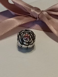 Genuine Pandora Salmon Pink Blooming Rose Flower Charm ALE 925 #790575CZS - Picture 1 of 7