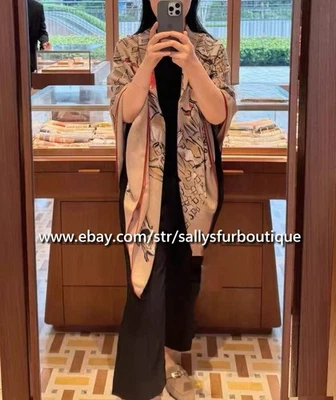 Sallys 70% Cashmere & 30% Silk Wrap Scarf Horses Print Double Face Shawl 53" - Image 1 of 4