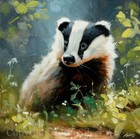 BADGER PORTRAIT FINE ART ORIGINAL PAINTING 30 x 30 cm by JOHN SILVER BA