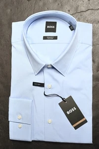 Hugo Boss Mens Eliott Easy Iron Regular Fit Pastel Blue Cotton Dress Shirt 41 16 - Picture 1 of 6