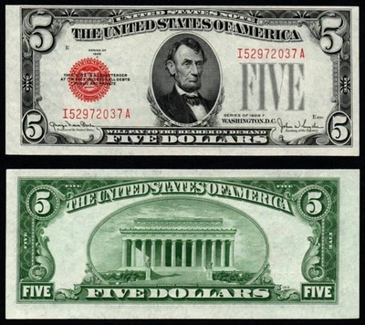 1928F $5 GEM UNC MISALIGNED CUTTING ERROR UNITED STATES NOTE! - Image 1 of 3