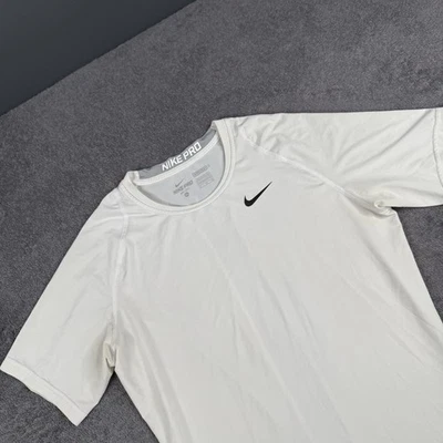 Nike Pro Combat Shirt Mens XL White Fitted Sleeveless Tank Top Swoosh Athleisure - Image 1 of 4