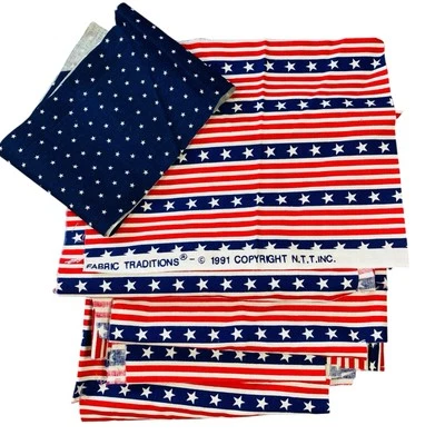 VINTAGE 1991 FABRIC TRADITIONS 4th of July Scraps American Flag Stars Stripes - Image 1 of 4