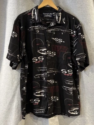 Camisa Hawaiana Newport Azul Negra Abotonada GM Chevrolet SS 427 396 Talla XL Foto 1 de 4