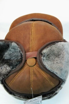 3 colors 100% REAL Sheepskin Shearling Leather Trapper Hunting Aviator Hat M-3XL - Image 1 of 4