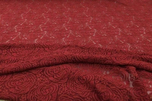 Tela bordada de encaje elástico rosa transparente floral rojo rubí ZZ214 - Imagen 1 de 1